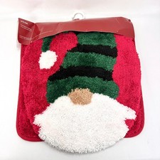 Holiday 2 Pc Gnome Toilet Lid Cover Contour Bath Rug Set Christmas At Home