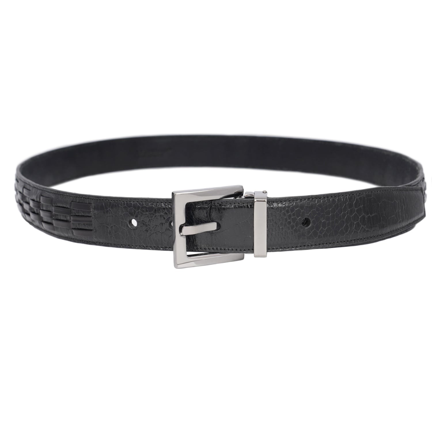 DOLCE & GABBANA Metal Buckle Woven Ostrich Leather Belt Black 95 38