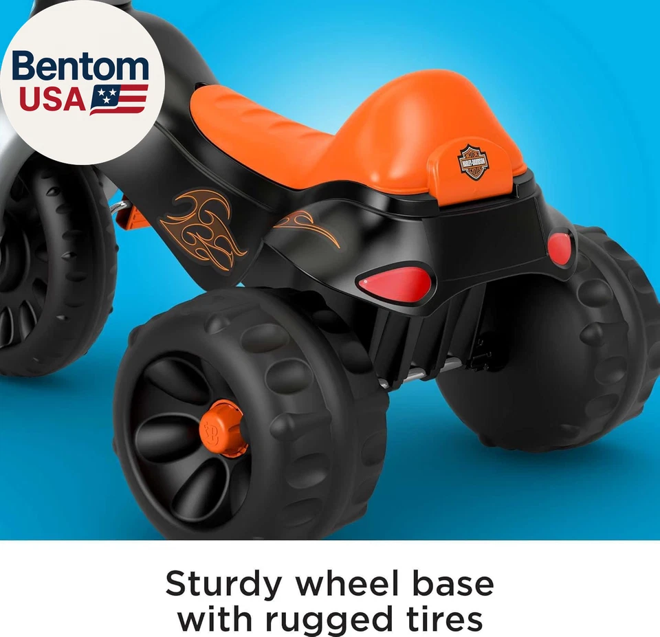Triciclo Harley-Davidson Tough Trike para niños pequeños, bicicleta de juguete con empuñaduras de manillar y St Foto 4 de 4