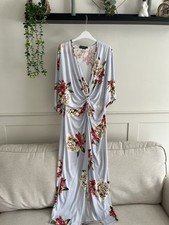 Size 14 pale blue floral kaftan Style Dress Twisted Front Detail