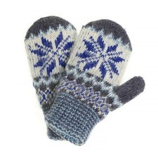 Blue Snowflake Kids Wool Mittens Warm Cozy No-Itch Mittens 2-3 y.o. Handmade