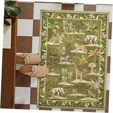  2x3 Green Jungle Rug for Entryway Washable Throw Rug Animals Print Kitchen 