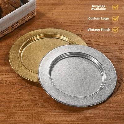 Commercial Stainless Steel Round Plate with Wide Rim for Pasta and Salad - Image 1 of 4