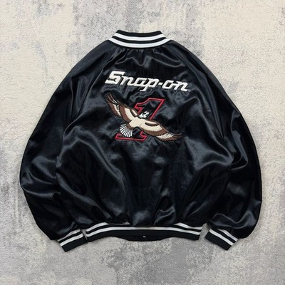Vintage 80s Snap On Nylon Varsity Bomber Jacket Medium Men s Embroidered Logo