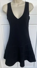 Alaia Black Wool V Neck Textured Fit & Flare Sleeveless Dress Size M