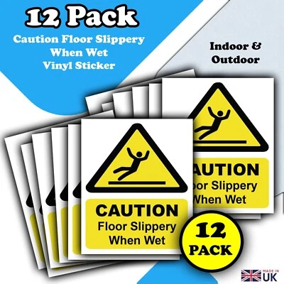 LUMEAN LTD 12 Pack- Caution Floor Slippery When Wet Vinyl Sticker Signs - Caution Wet Floor