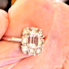 Silver and Clear Rhinestone Cocktail Ring Size 7.  Marked Inside band