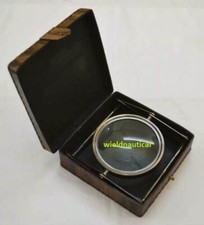 Vintage Desk Top Nautical Brass Magnifying Magnifier Glass With Leather Cover