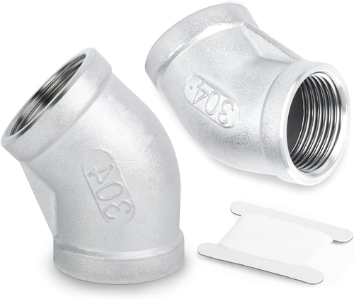 304 Stainless Steel 45° Elbow Fittings, 1" NPT Female Pipe, 2-Pack - Picture 9 of 12