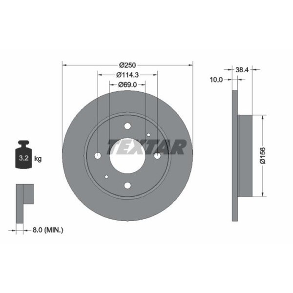 Textar 2X Bremsscheibe Hinten Ø250 Mm Voll FüR Mitsubishi Colt Vi Z3_A Z2_A-image