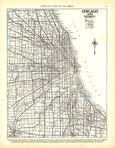 CHICAGO, ILLINOIS Antiker original detaillierter Stadtplan 1936