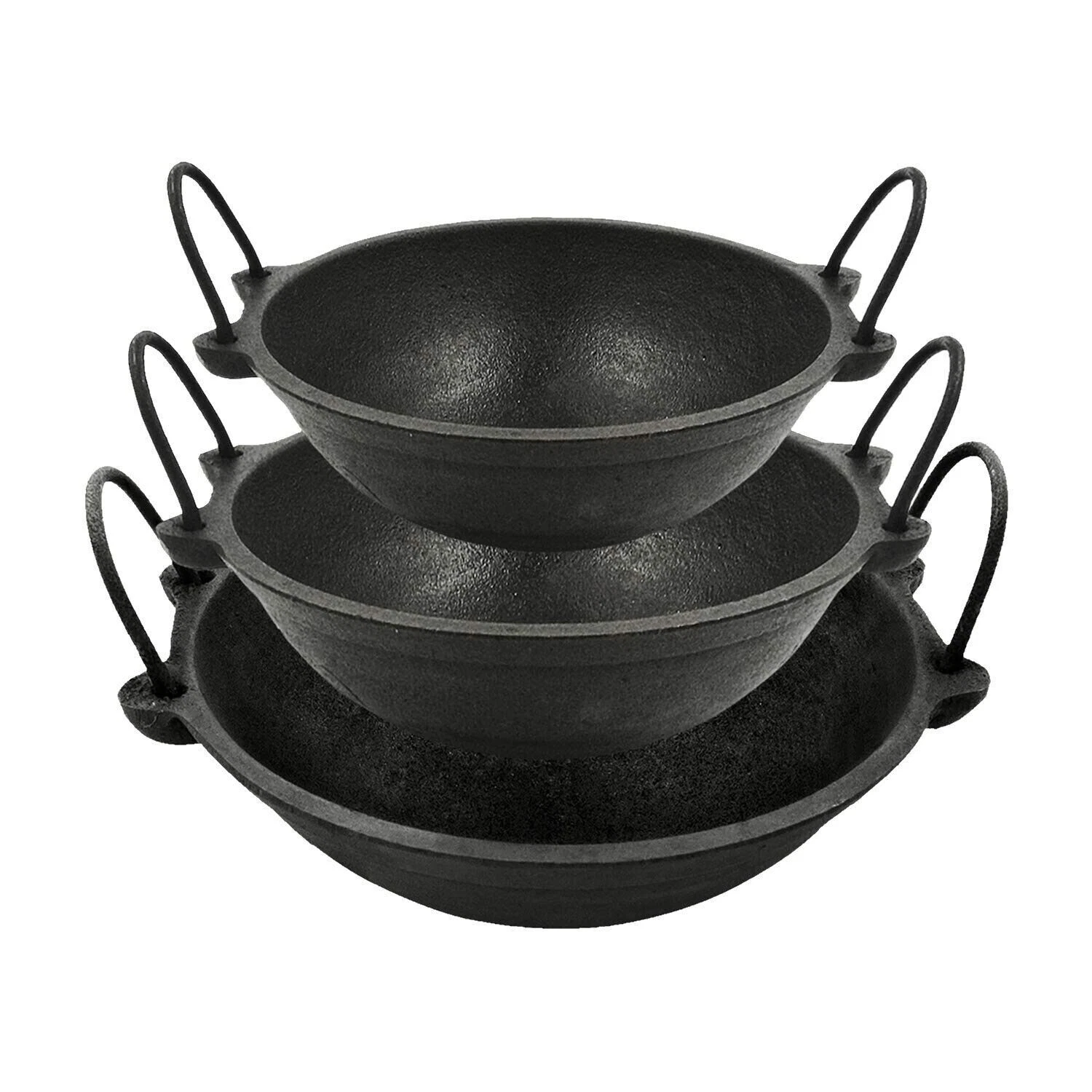 Handmade Indian Cast Iron Kadai Combo Set of 3 Lead Free Wok Black
Opens in a new window or tab