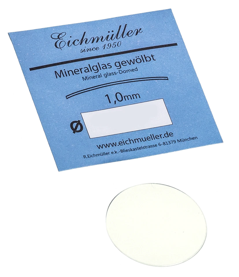 Cristal de reloj cristal mineral cristal de repuesto arqueado 1 mm grosor Ø 17 - 35 mm Eichmüller