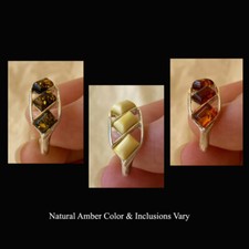 BALTIC BUTTERSCOTCH GREEN HONEY AMBER STERLING SILVER THREE-STONE HANDMADE RING