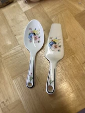 Vintage Cake server and Serving Spoon Set Porcelain 