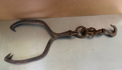 Vintage Steel Logger Log Dogs Tongs Metal Hook Tool 18 Pounds    #2063