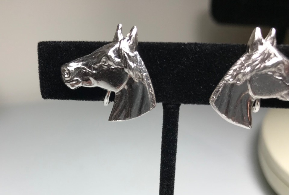 Equestrian Horse Head Sterling Silver Screw Back Earrings Vintage eBay