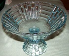 Gorgeous Jeanette Glass Ice Blue Basket Weave Pedestal Compote 9" Fruit Bowl