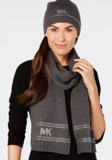 Michael Michael Kors Dark Grey Hat and Scarf Set With Silver Embellishments NWT