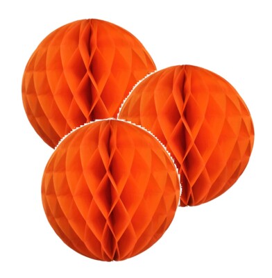 3x Orange 4'' HoneyComb Round Tissue Paper Lantern Balls Pom Poms Wedding Decor