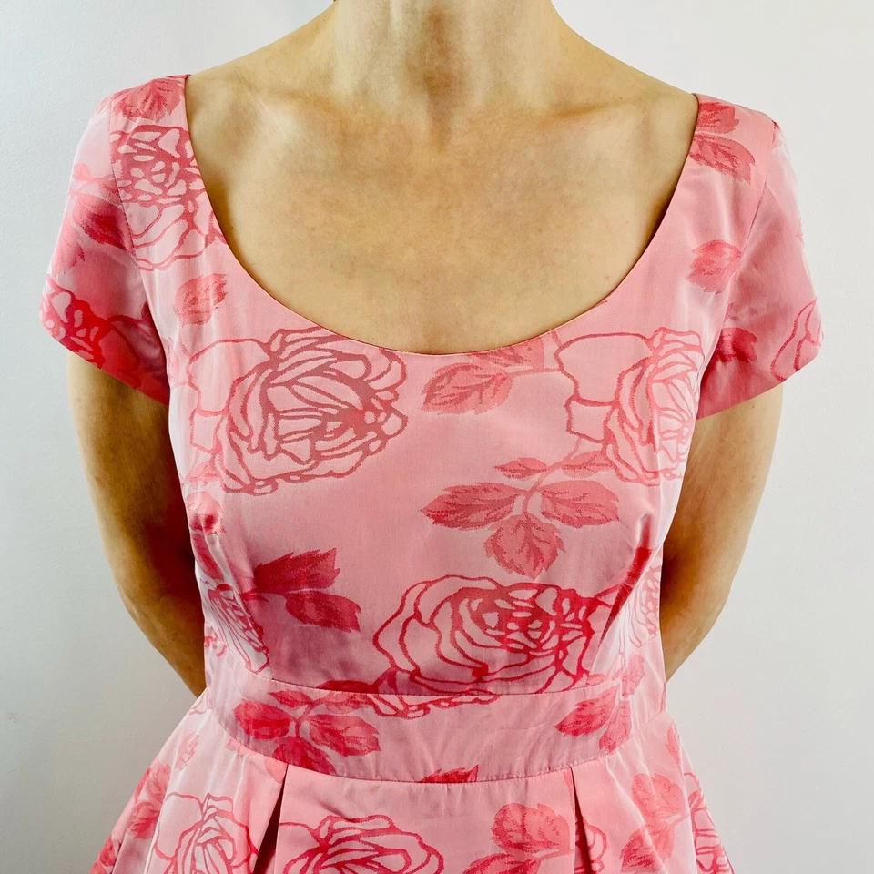 Patricia Field Size 8 10 Pink & Red Floral Peplum Cocktail Dress SATC Designer - image 4 of 4