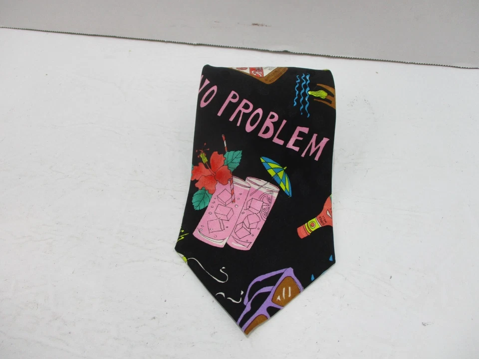 Corbata Nicole Miller Happy Hour Bebidas Para Hombre Negra Playa Flores Seda Rosa Foto 2 de 4