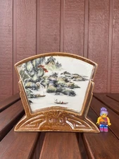 Chinese porcelain ceramic-imitation Famille-Rose wooden screen w/ Faux painting