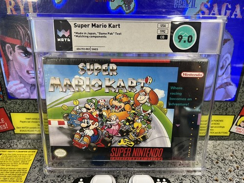 1992 SNES Super Mario Kart Graded WATA 9.0 CIB Black Label w/ Shrinkwrap Intact!