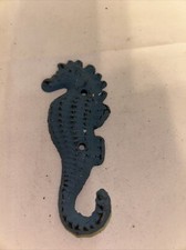 Seahorse Wall Hook Cast Iron Coat Towel Key Hanger Antique Style Nautical Blue