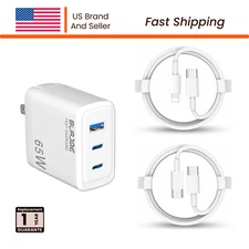 BURJME 3 Ports Foldable Charger & 2 USB-C Cables Supports Multiple Devices (65W)