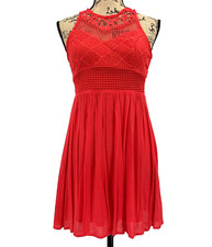 Forever 21 Dress Women Sz S Red Lace Applique Lined Zip Festival Romantic Boho