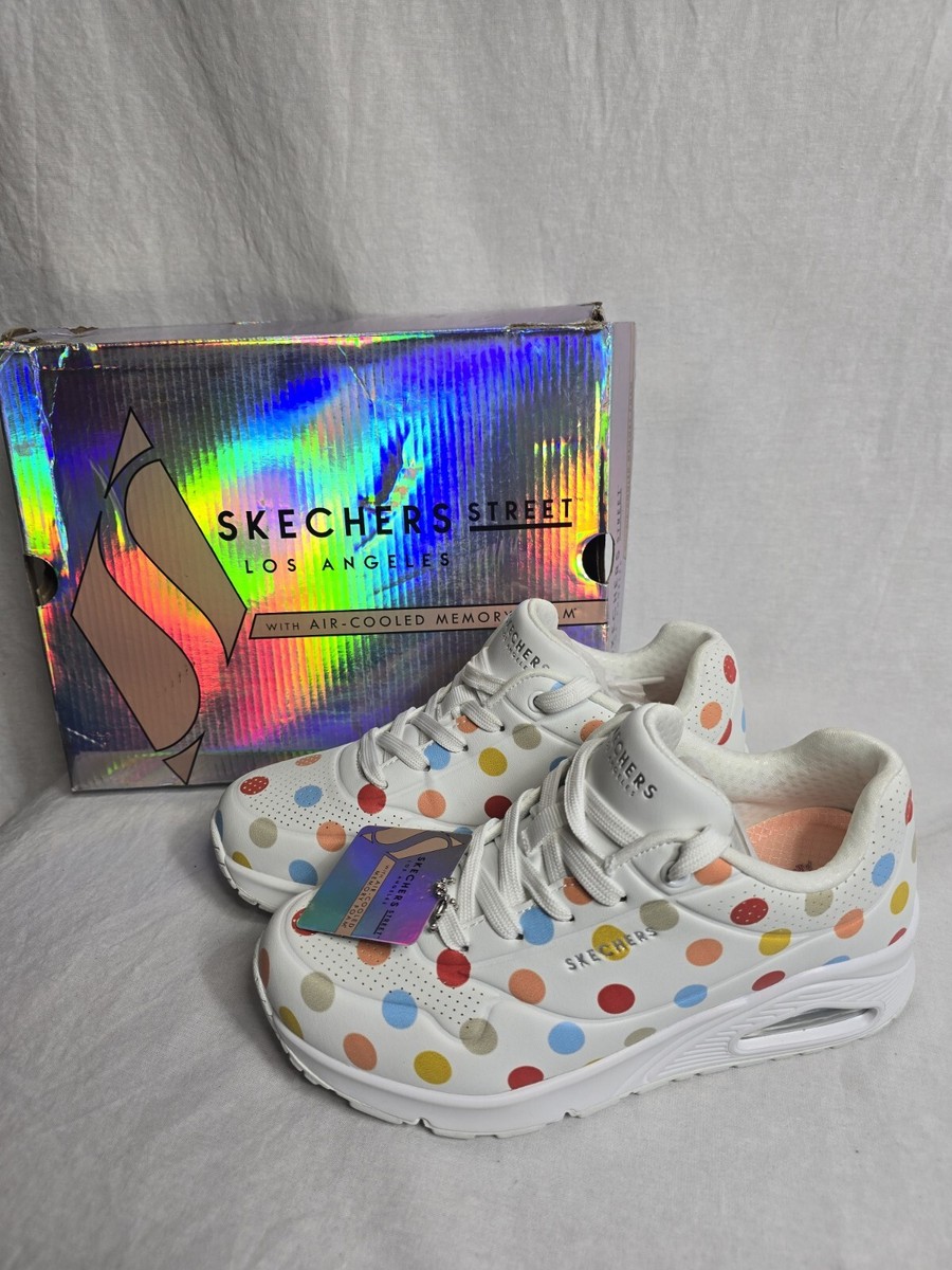 Womens SKECHERS STREET UNO-SPOTTED AIR White Multi Dot LEATHER