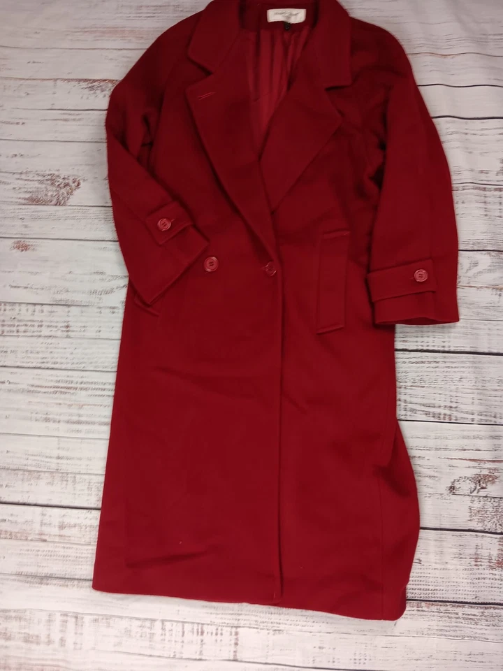 Gabardina Michelle Stuart para mujer 5/6 Petite roja doble botonadura 100 % lana Foto 3 de 4