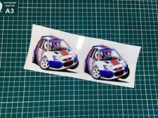 10cm X 8.5cm   colin mcrae/sainz Ford Focus Rally Car Cartoon Stickers X2
