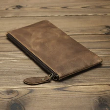 Leather Cash Long Wallet Envelope Zipper Pouch - Money Holder for Men & Women**