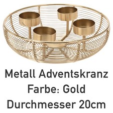 Metall Adventskranz Gold rund 20cm Weihnachten Deko Kerzenhalter Gitter