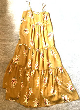 Madewell Dress Womens 6 Olive Green Metallic Gold Striped Floral Midi Ruffle