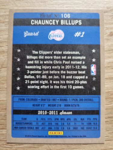 2011-12 Past & Present #106 Chauncey Billups - Clippers - Picture 2 of 2
