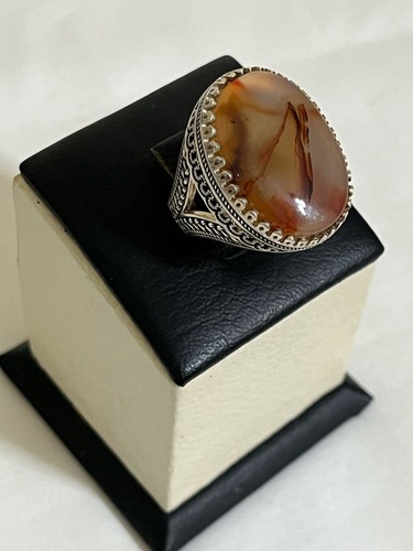 Handmade 925 Silver Men Ring – Natural Yemeni Aqeeq – Arabic Jewelry Attractive - Picture 8 of 13