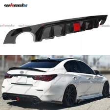 Rear Bumper Diffuser Lip W/Brake LED For 2018 19-2023 Infiniti Q50 Glossy Black