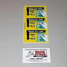 MARS VN2511 or VN2512 BILL VALIDATOR (3) DECAL STICKERS $1, $2 & $5 / Free Ship!
