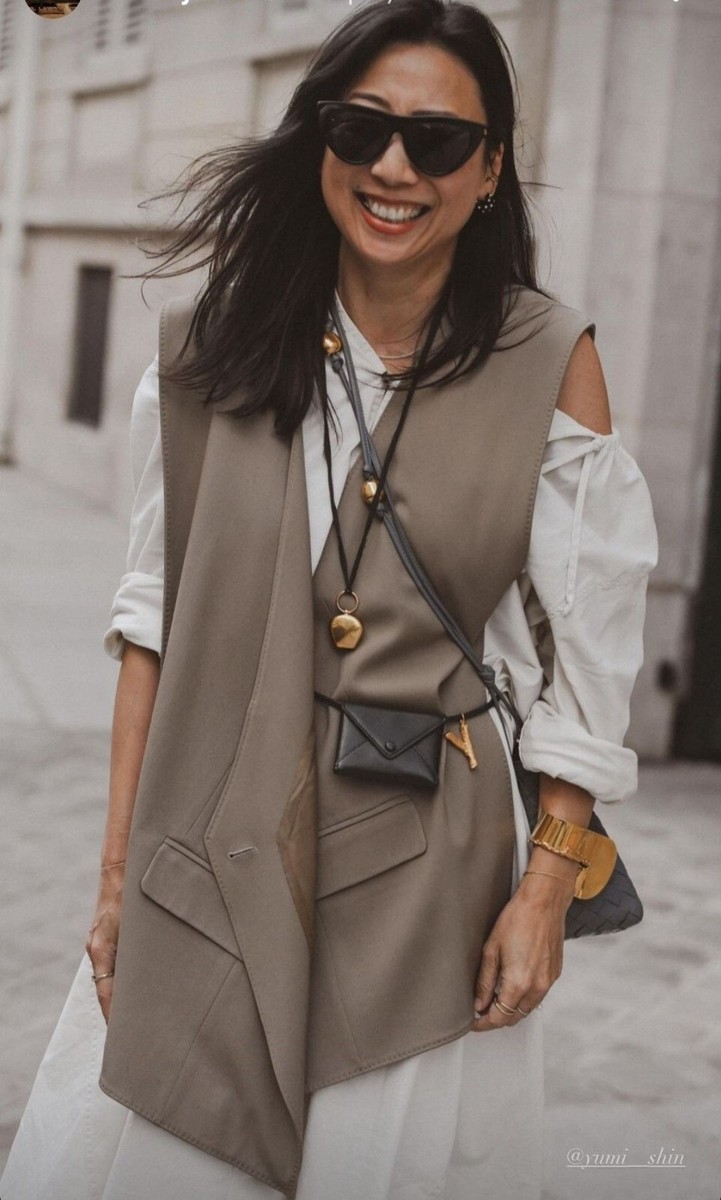 CÉLINE Old Celine Fall 2018 Khaki Grey Wool Oversized Vest Size 34