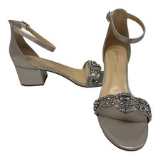 Betsey Johnson Mel Silver Rhinestone Embellished Block Heel Ankle Strap Sandals