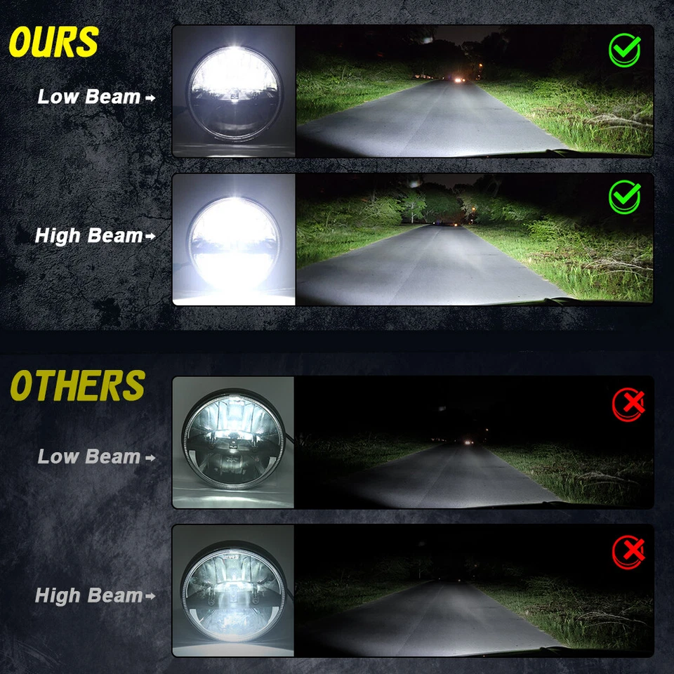 7" Round LED Headlight Black Hi/Lo Beam Bulb For Chevy C10 C20 C30 Pickup Nova - Image 3 of 4