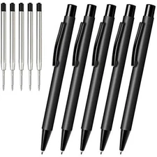  Ballpoint Pens Black Pens - Metal Pen Black-5 Count Metal Pens-Click Pens