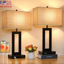 Set of 2 Touch Control Dimmable Table Lamps W/ USB Ports  Bulbs Included