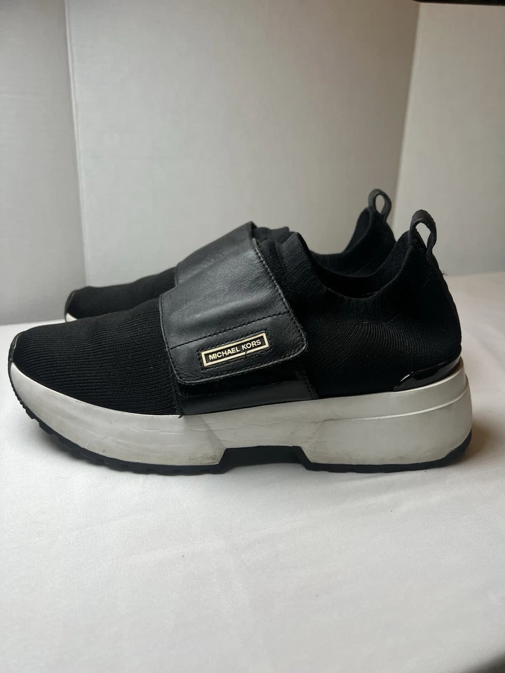 Michael Kors Cosmo Zapatillas de Punto Sin Cordones Negro Plataforma Cuña Talla 9.5 Comodidad Foto 2 de 4