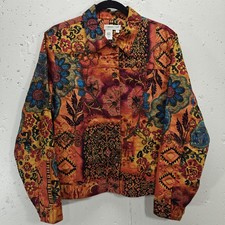VTG Coldwater Creek Jacket Womens Large Embroidered Floral Southwestern Colorful