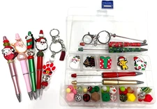 BK24 CHRISTMAS Gnomes DIY Beadable Pens(4) & Key Chain (1) KIT