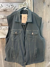 Kakadu Traders Vest XL Black Canvas Full Zip Leather Trim Conceal Carry Mens
